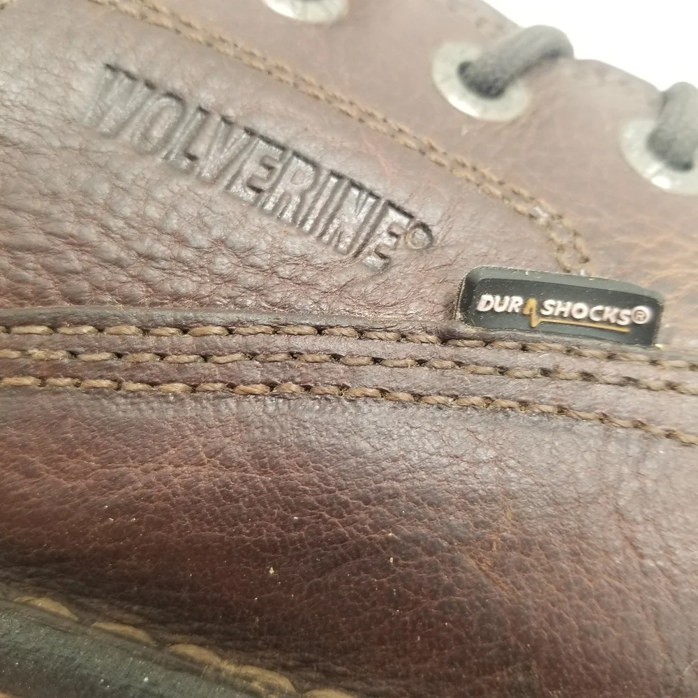 Wolverine Mens Size 9.5 Brown Leather Oxford Padded Heel Ortholite Dura Shocks